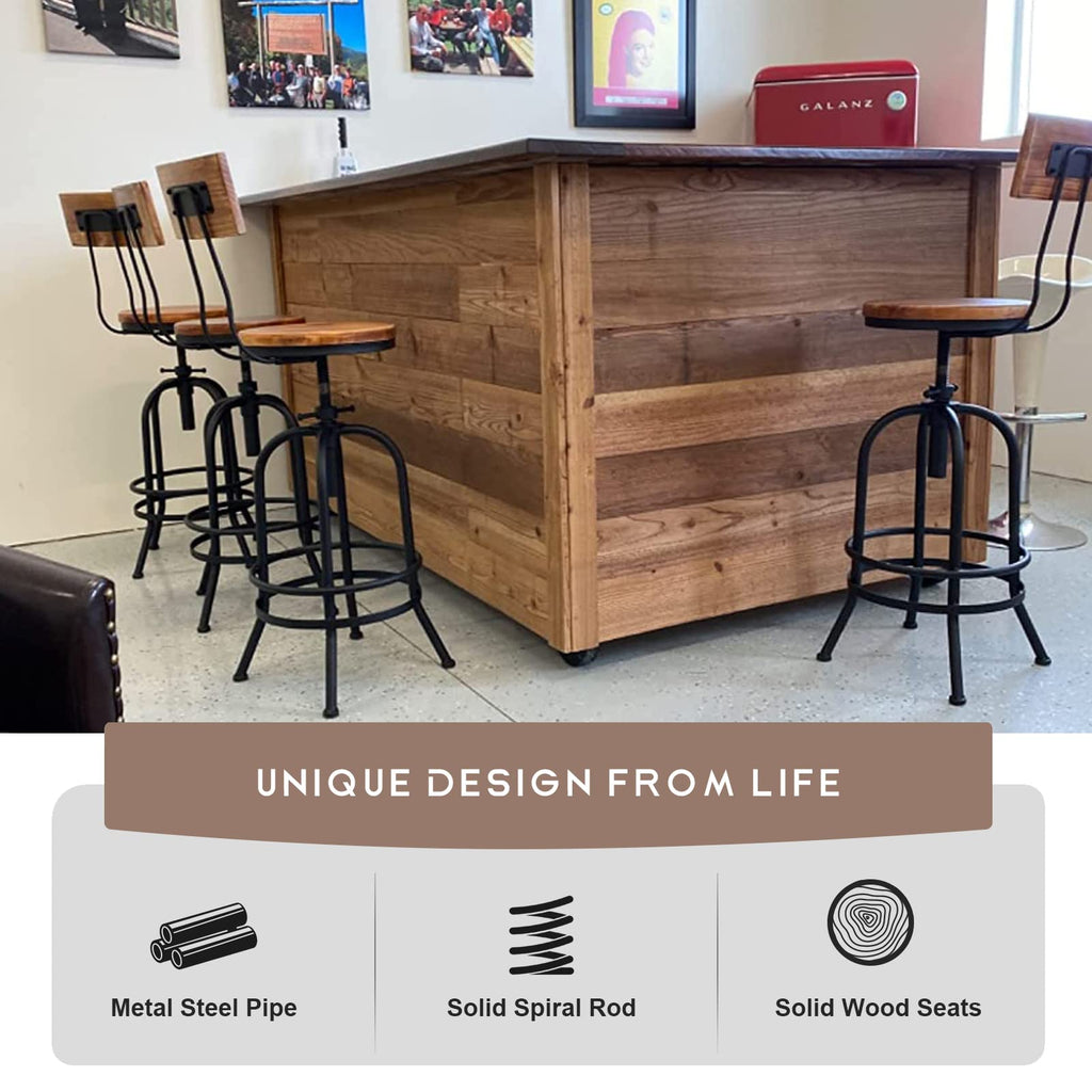 3-Piece Bar Height Table & Stools Sets for Cocktail Bistro Home Pub Party, Weld Metal Legs Round Wood Top, Rustic