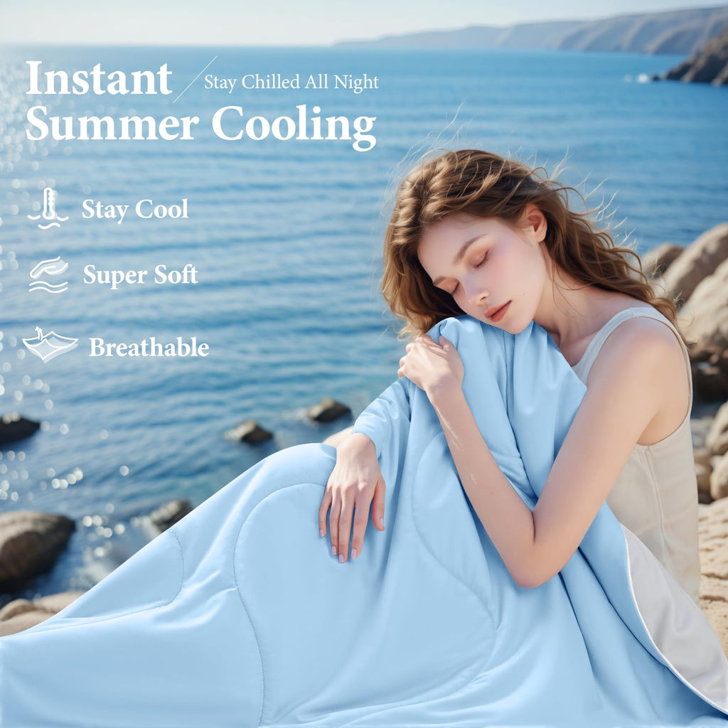 Cooling Comforter Queen Size, Cooling Blankets for Hot Sleepers and Night Sweats, Double Side Cool Soft Light Micro