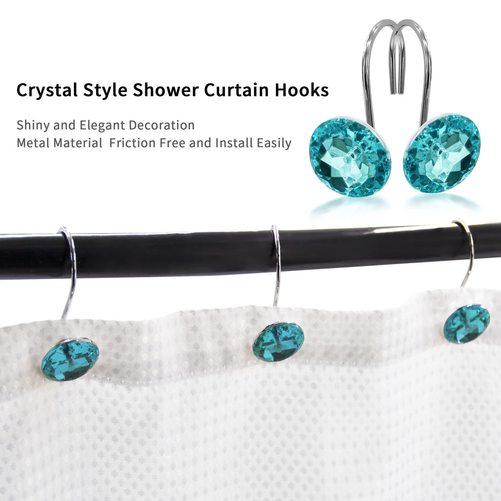 Aqua Diamond Crystal Bling Shower Curtain Hooks Rings, 24PCS