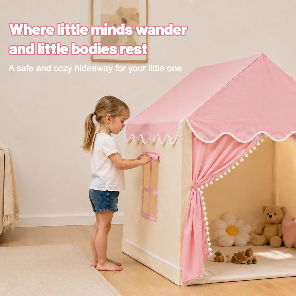 Kids Play Tent Indoor Playhouse, Princess Tent with Mat & Star Lights Pink