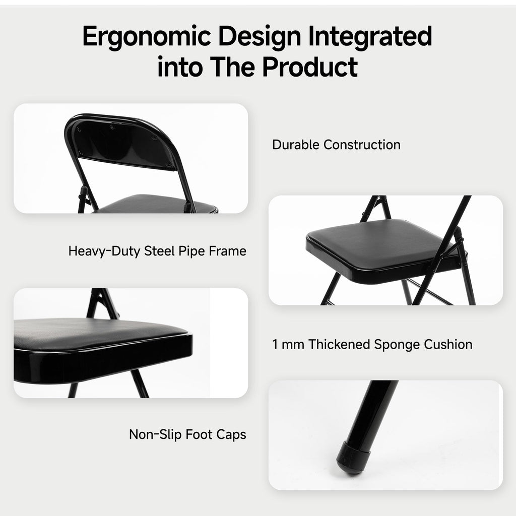 8 Pack Leather Padded Folding Chair, Metal Frame with Pu Leather Seat & Back, 650 LB Capacity Pu Leather Folding