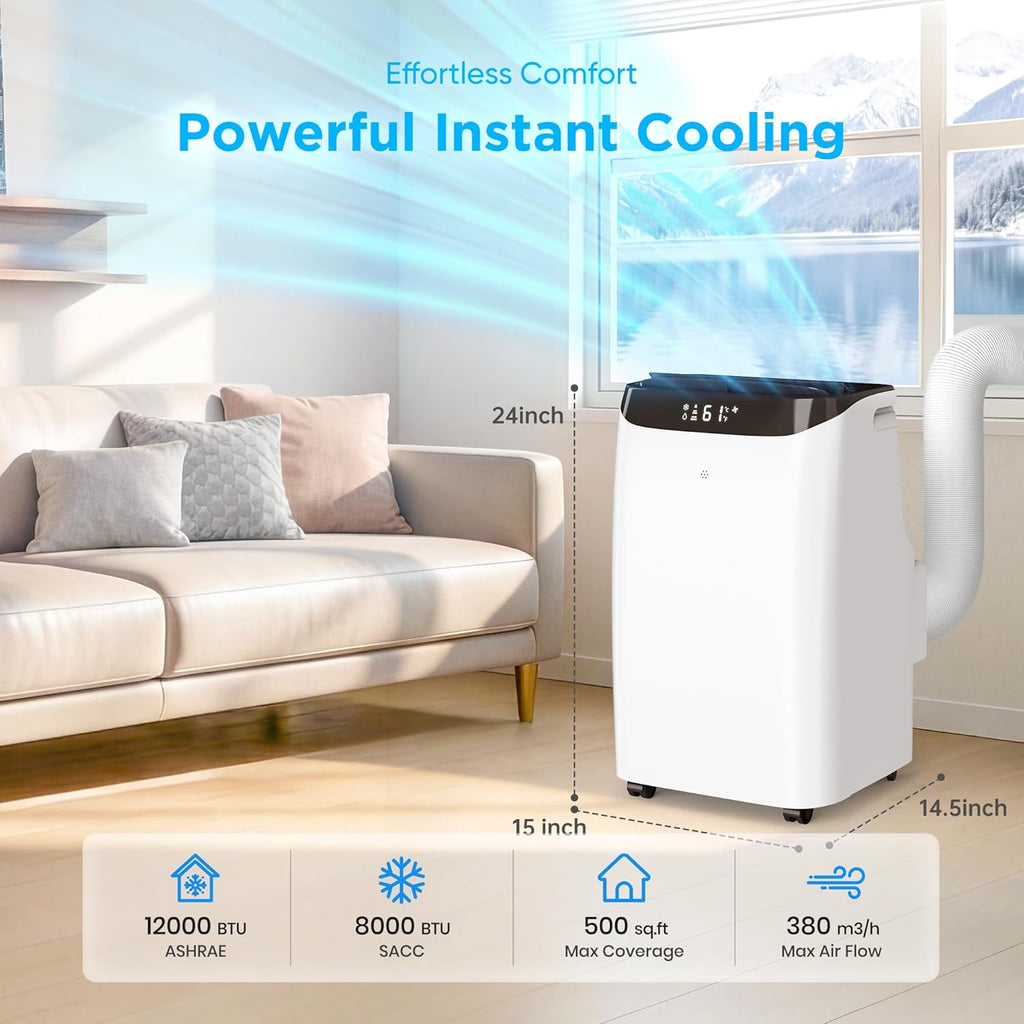 12,000 BTU Portable Air Conditioner Cools Up to 500 Sq.Ft, 3-IN