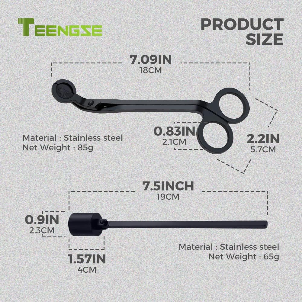 Black Candle Trimmer & Snuffer Set, Stainless Steel Long Handle Kit - Set of 2