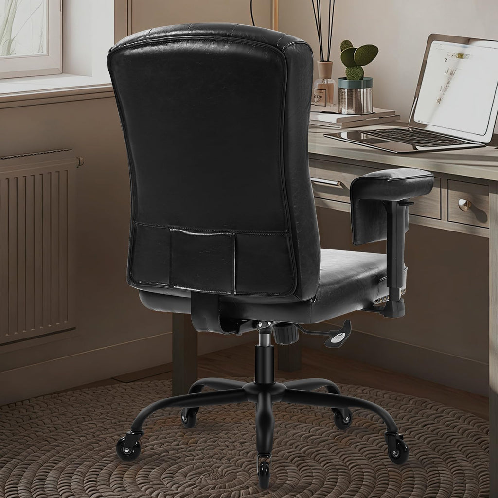 Ergonomic Executive Office Chair with Wheels and Arms, Tufted Back & Nailhead Trim, Home Office Desk Chairs, Faux