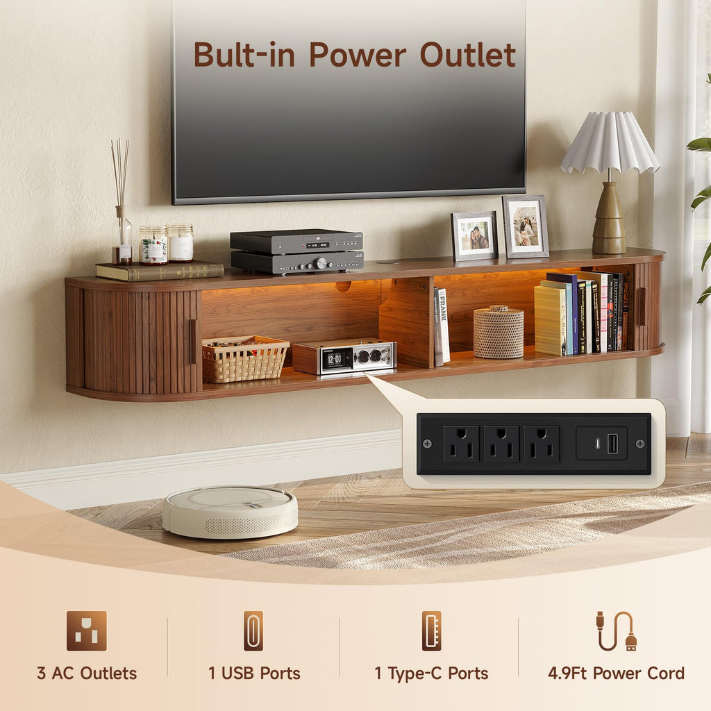 55" Floating TV Stand, Wall Mounted Entertainment Center Walnut