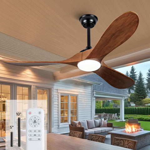 Inspired Maverick Style 52 Inch Outdoor Ceiling Fans with Lights, Dimmable Solid Wood Ceiling Fan with Light and Remote Control Modern 3 Blades Propeller Ceiling Fans DC Motor for Patios Indoor Bedroom, Dark Walnut A101-B0CF5GWX7W