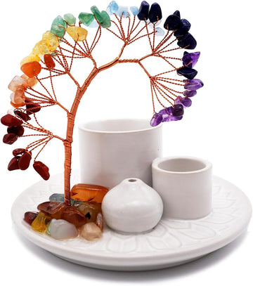 5 in 1 Incense Burner Holder with Crystal Healing Tree, Palo Santo Holder, Sage Holder, Incense Holder
