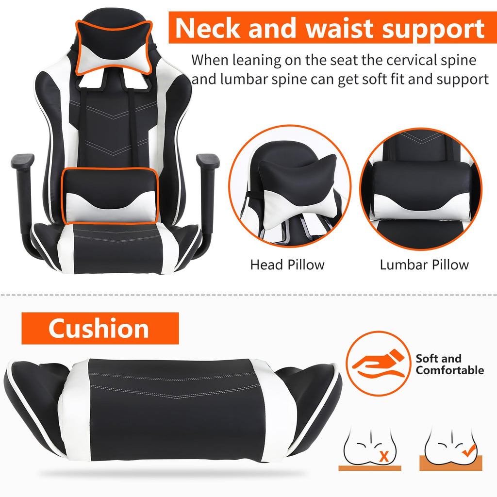 Gaming Chair, High Back PU Leather Gaming Chairs Computer Chair with Headrest & Lumbar Support, Height Adjustable
