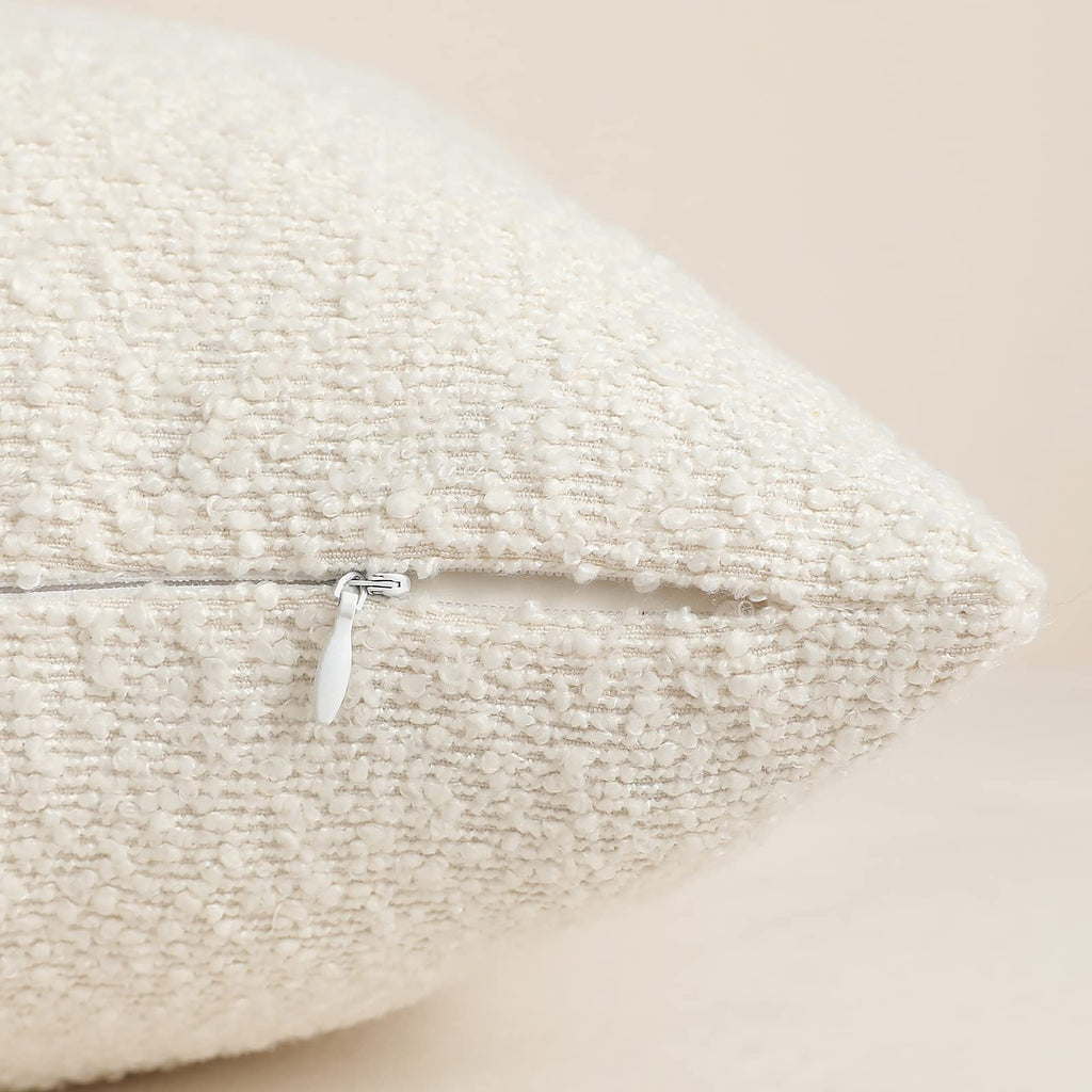 Ivory Decorative Square Thick Throw Pillow Covers Fine Textured Boucle Couch Cushion Cases Livingroom Sofa Decor, Set