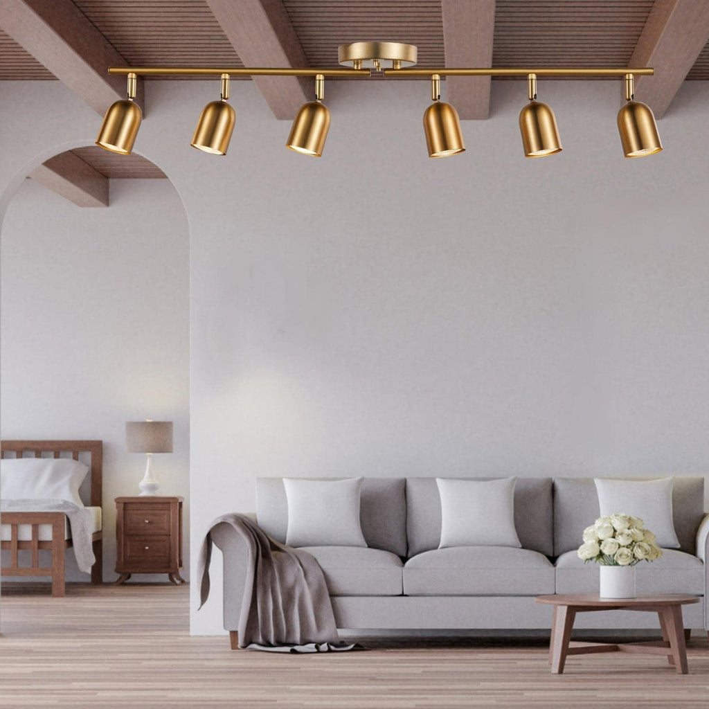 6 Light Track Lighting Kit, Matt Brass Finish Adjustable with Moden Flush Mount Ceiling Spotlight Improvement (6L)