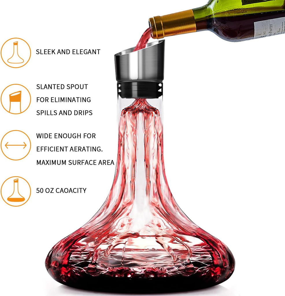 Wine Decanter Built-in Aerator Pourer, 1500ml /50oz Wine Carafe with Aerator,Cleaning Beads and Cork Ball,100%