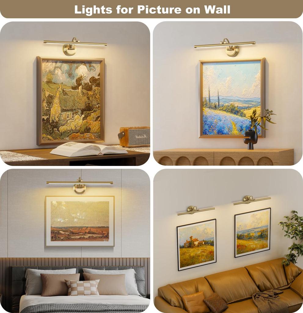 Hard-Wired Picture Lights 23.62 Inch Dimmable LED Wall Art Lighting Modern Brass Gallery Light Poster Lights