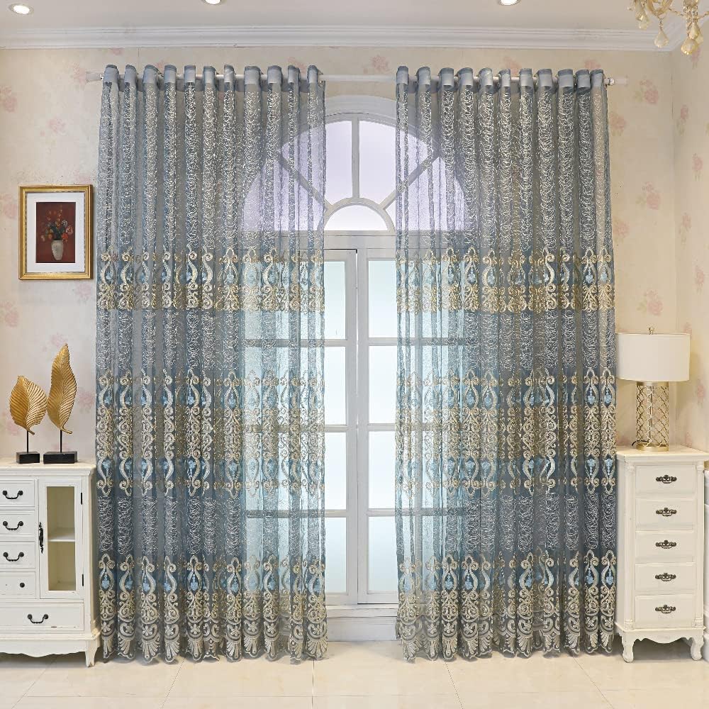 1 Pair European Jacquard Sheer Curtains Embroidered Tulle Curtains Living Room Bedroom Luxury Translucent Window