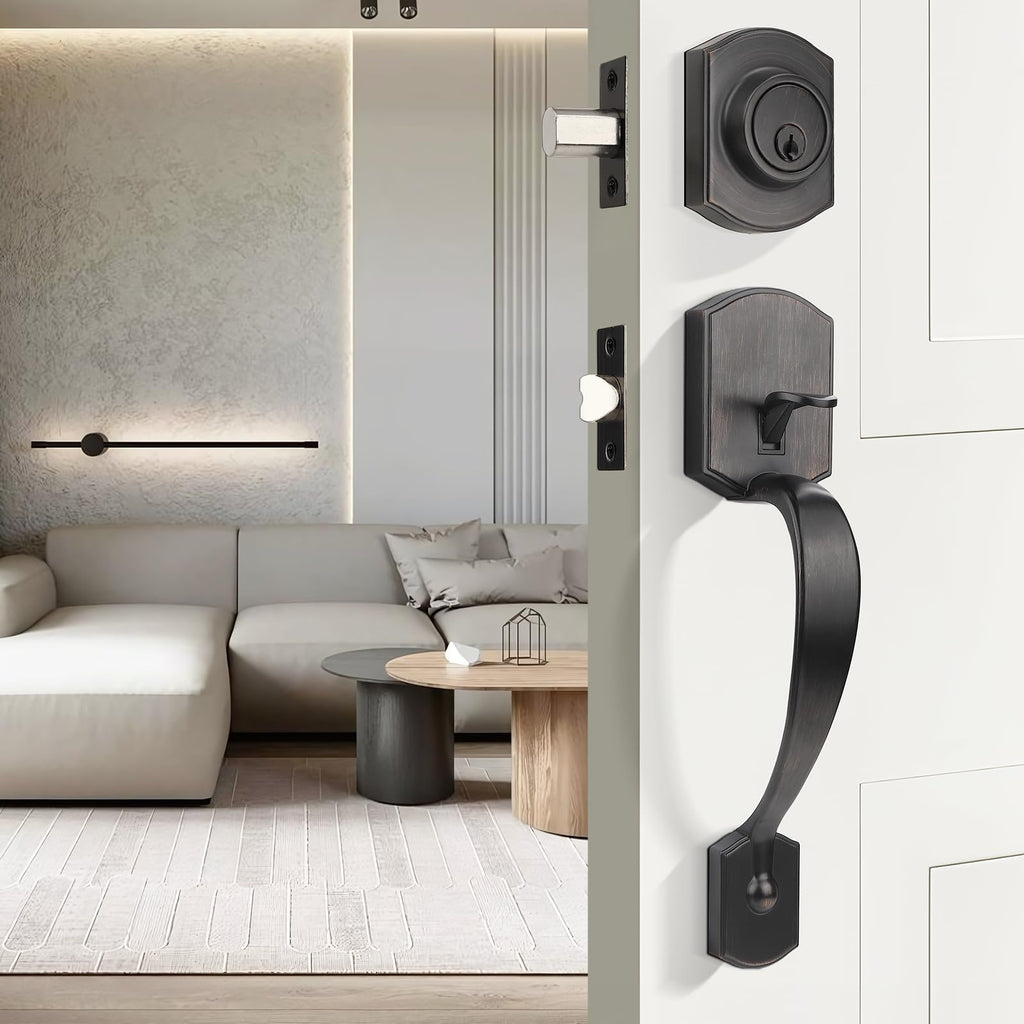 Exterior Door Lock Set Oil Rubbed Bronze Front Door Lock Set, Entry Door Locksets with Deadbolt Single Cylinder Front
