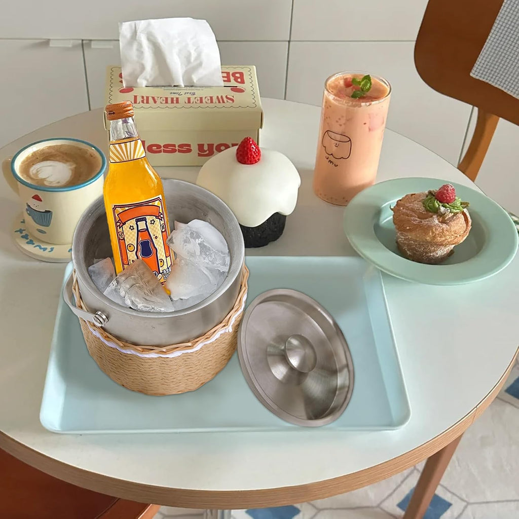 Handwoven 3L Insulated Ice Bucket with Lid and Ice Tongs