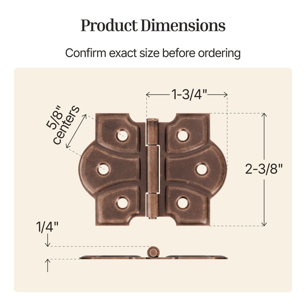 Antique Copper Butterfly Hinges with Removable Pin - Pack of 16 - Surface Mount Cabinet Door Hinges - (8)