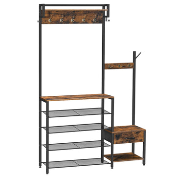 Hall Tree, Entryway Coat Rack Shoe Bench, Shoe and Coat Rack, Hall Tree Coat Rack, with Non-Woven Fabric Drawer, for