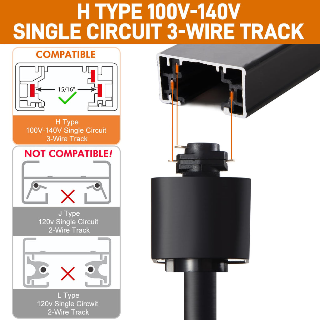 H Type Track Lighting Heads, 10W LED Track Light Heads Black 4 Pack