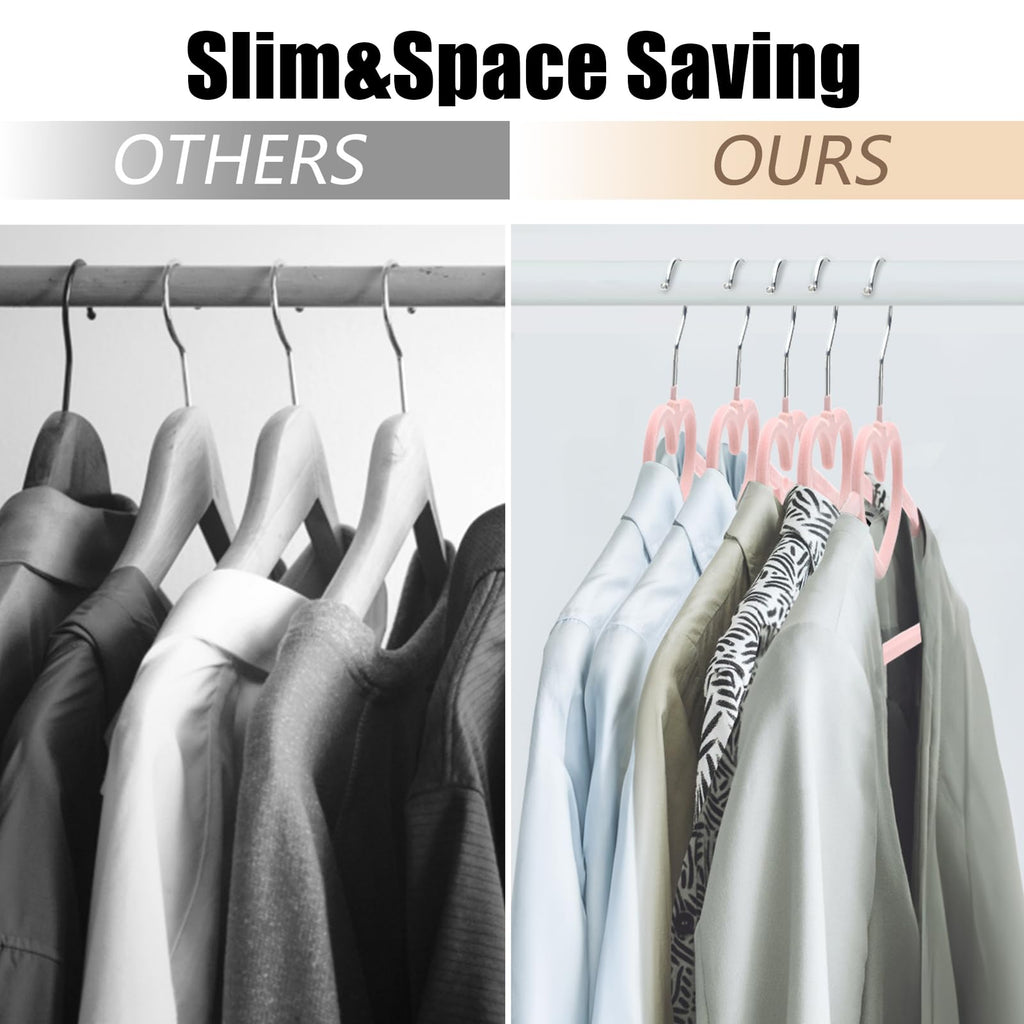 50 Pack Pink Velvet Hangers, Non-Slip Clothes Hangers with 360 Degree Rotating Hook Thin Felt Adult Hanger for Coat