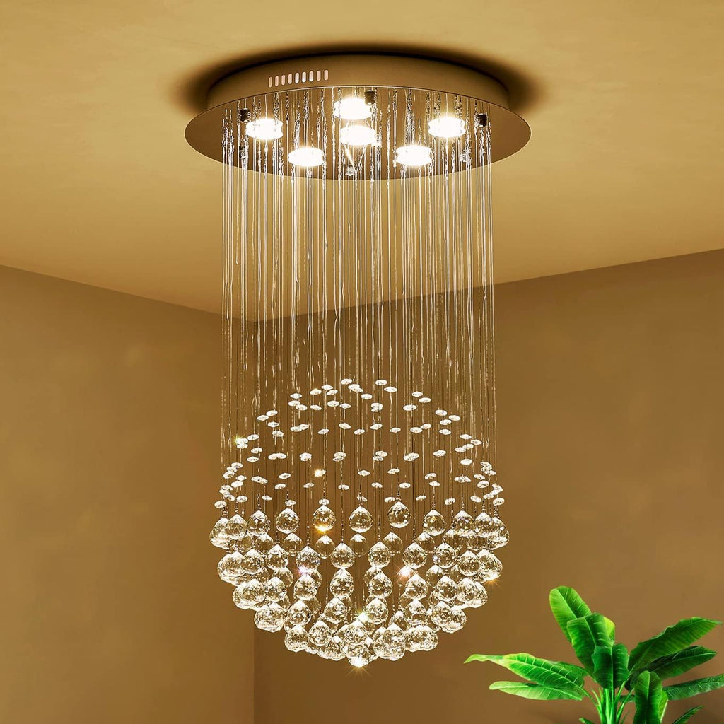 Modern K9 Crystal Raindrop Chandelier Flush Mount LED Ceiling Light Fixture, 3-Color