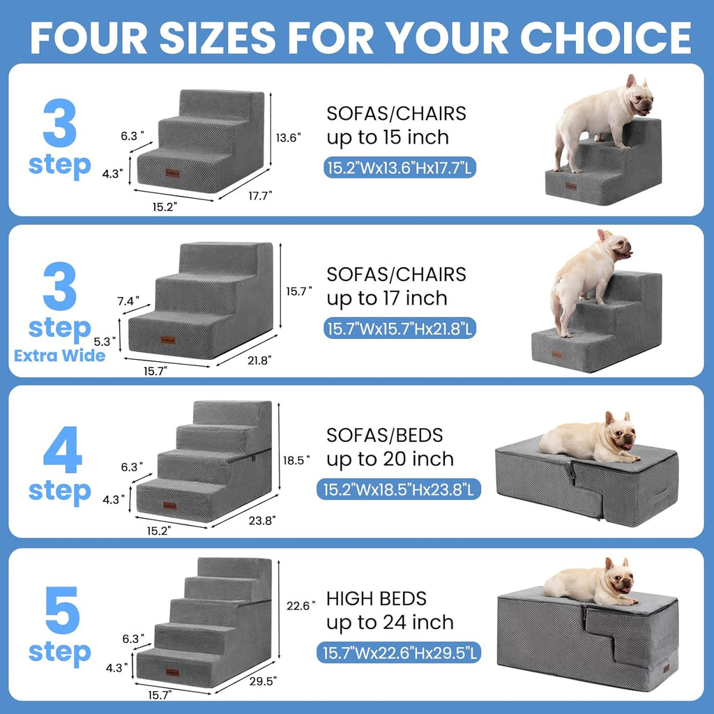 Dog Stairs for Small Dogs, 3-Step Non-Slip Pet Stairs for Couch Sofa and Chair, Dog Bed Stairs for Puppy