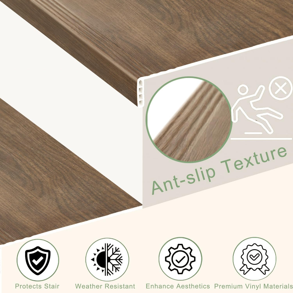 Non Slip Stair Treads for Stair Remodel, 4 Pieces 47x11.8 inch Wood Plastic Composite Stair Treads Decor with 2 inch