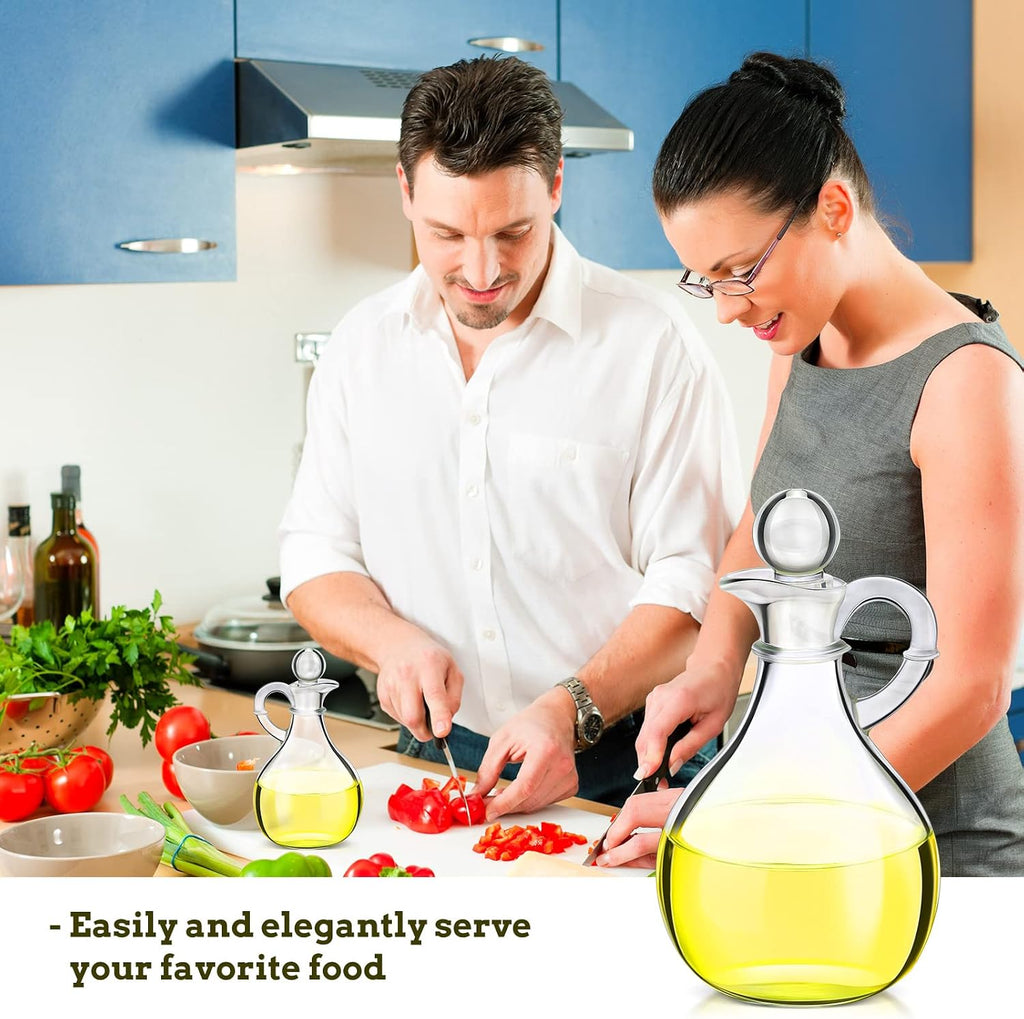 12 oz Glass Oil Cruets with Stopper Bottle Vinegar Dispenser Small Salad Dressing Container Round Jar Glass - Set of 12