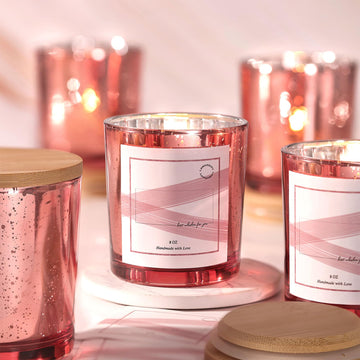 15 Pack Empty Candle Jars With Lids (8oz, Rose Gold) - Making Containers Include 20 Pcs Labels - Mercury Glass Jars