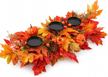 27.56" Fall Candle Holder Centerpiece, Thanksgiving Table Decor with Metal Candle Cups Large Foldable Autumn Leaves