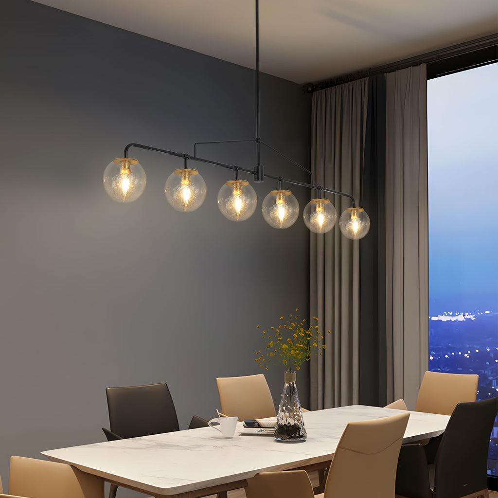Linear Chandelier 6 Lights Glass Globe Linear Island Pendant Light
