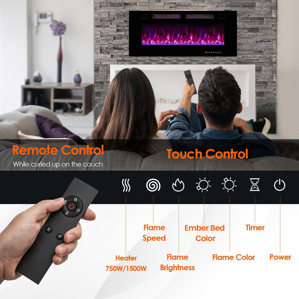 42 Inches WiFi Electric Fireplace, Ultra Thin Linear Wall Mounted