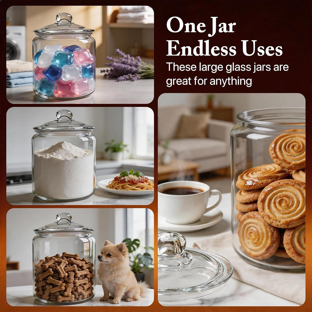 Glass Cookie Jar with Airtight Lid, 1 Gallon, Wide Mouth Storage