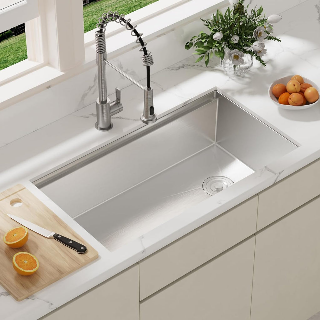 33 Inch Kitchen Sinks Undermount - 33" x 19" Stainless Steel Undermount Workstation 16 Gauge Single Bowl Deep Under