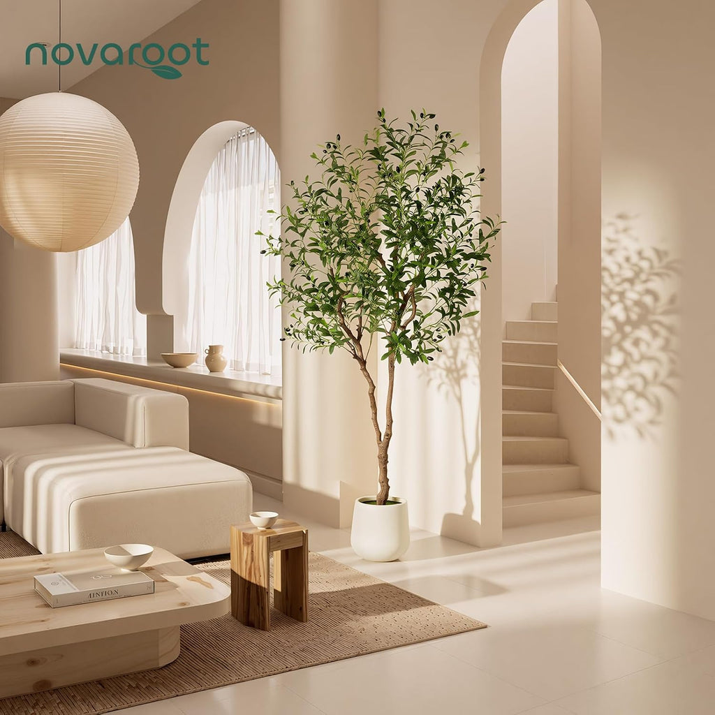 6FT Faux Olive Tree with Decorative Planter, Olive Trees Artificial Indoor with Textured Trunk, Silk Leaves and Olive