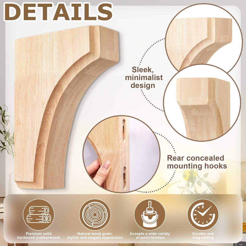 2 Pack Solid Wood Corbels, 1 3/4" w X 4" d X 6" h, Classic
