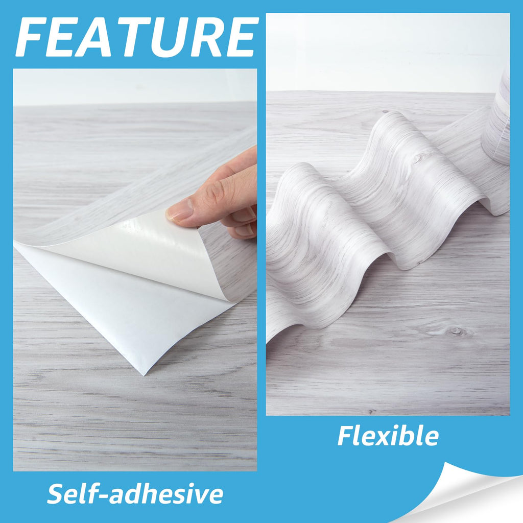 Wood Textured Peel and Stick Vinyl Floor Tiles, 40-Pack, White/Grey
