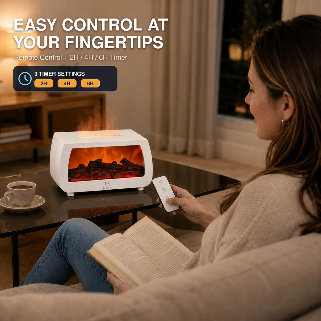 Fireplace Essential Oil Diffuser with Sound Pickup, 200ml Flame Ultrasonic Aroma Humidifier Flame (White)