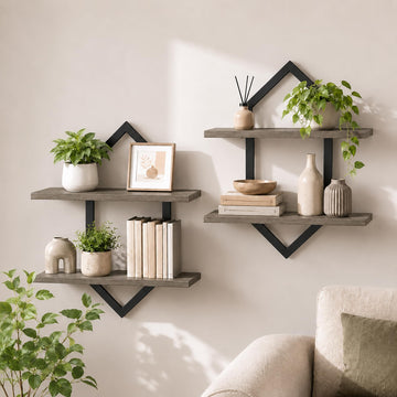 Floating Wall Shelves, Set of 2 Decorative Geometric Shelf Decor