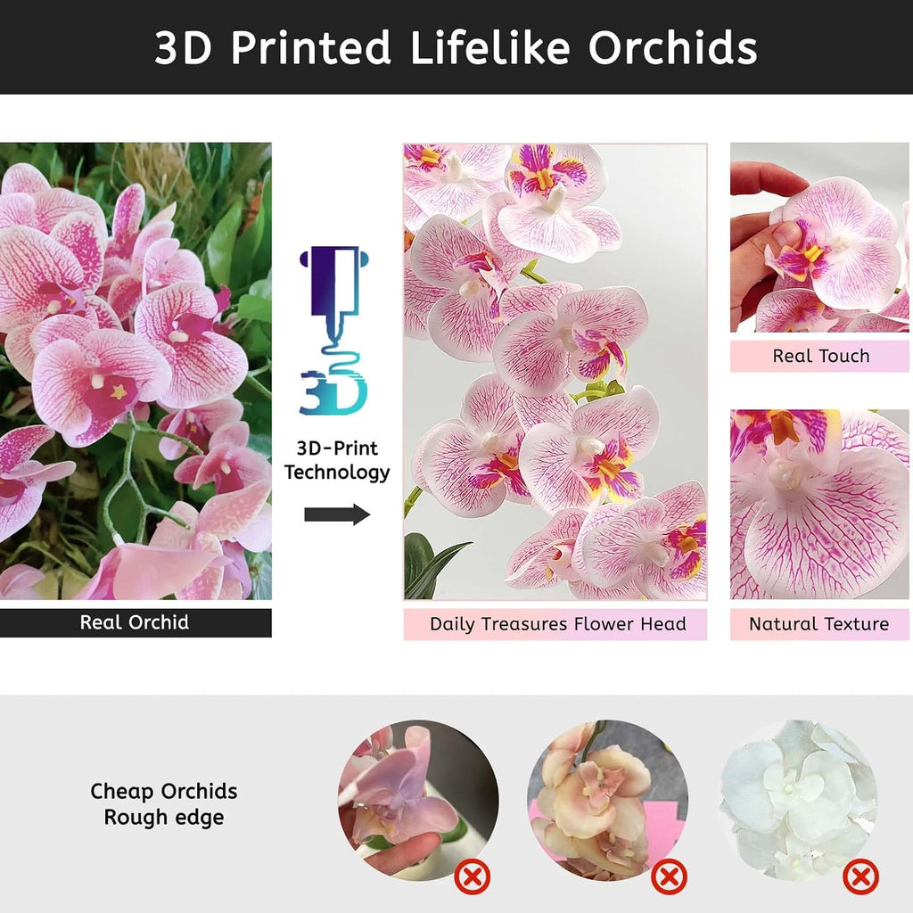 13-Heads Artificial Orchid Flower in Pot,50cm Silk Orchid Arrangement with Plastic Vase,Potted Pink Flowers,Silk