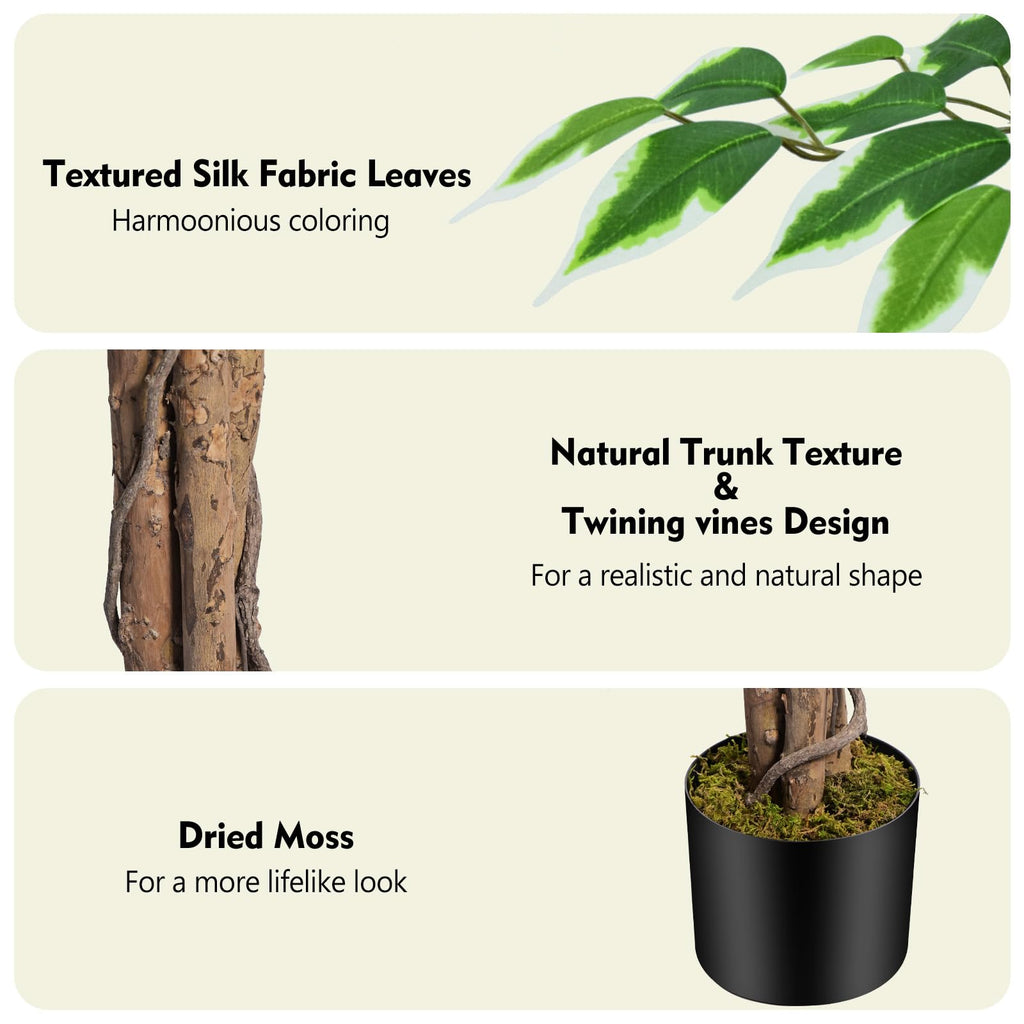 7ft Large Ficus Artificial Trees with Natural Curved Trunks, 84" Tall Lush Faux Tree Decor Indoor, Green Lifelike