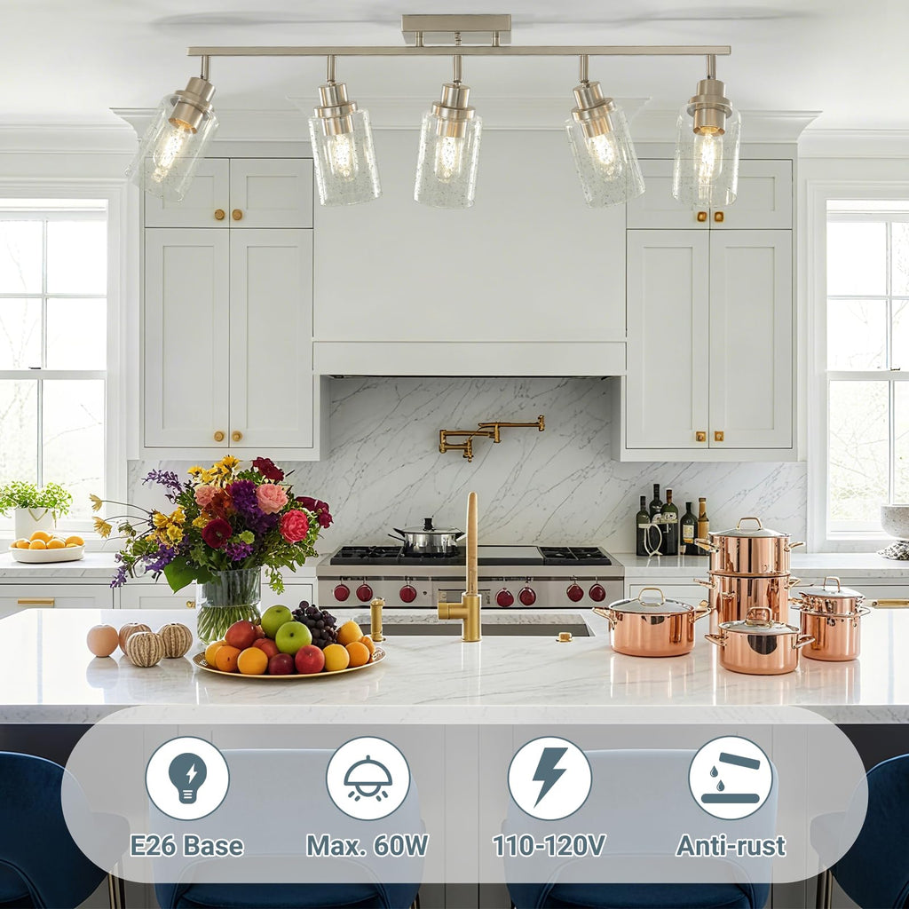 Brushed Nickel Track Lighting Kit, Flush Mount Ceiling Spotlights with Seeded Glass, Bathroom Vanity Lighting