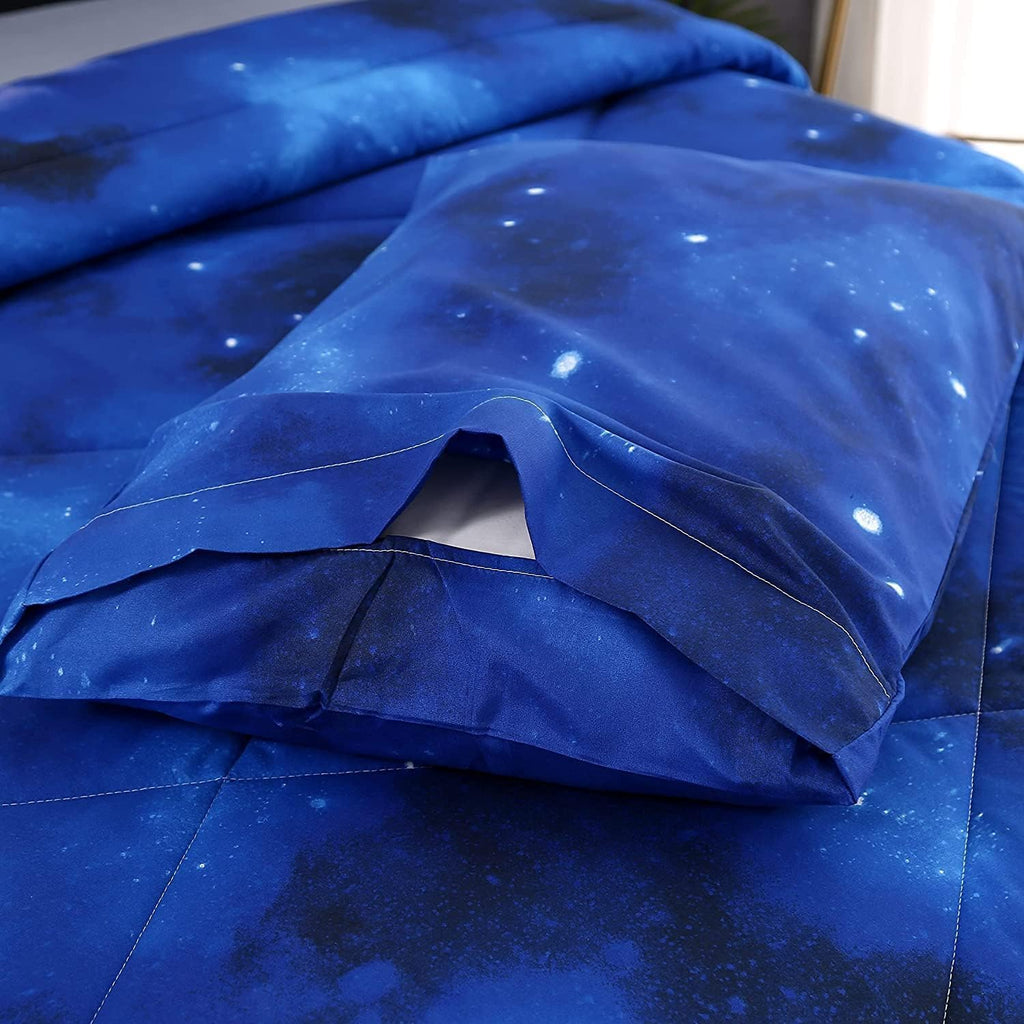 Blue Galaxy Comforter Set Full 3 Pieces, Soft Microfiber Lightweight Blue Space Comforter Full, Galaxy Bedding for