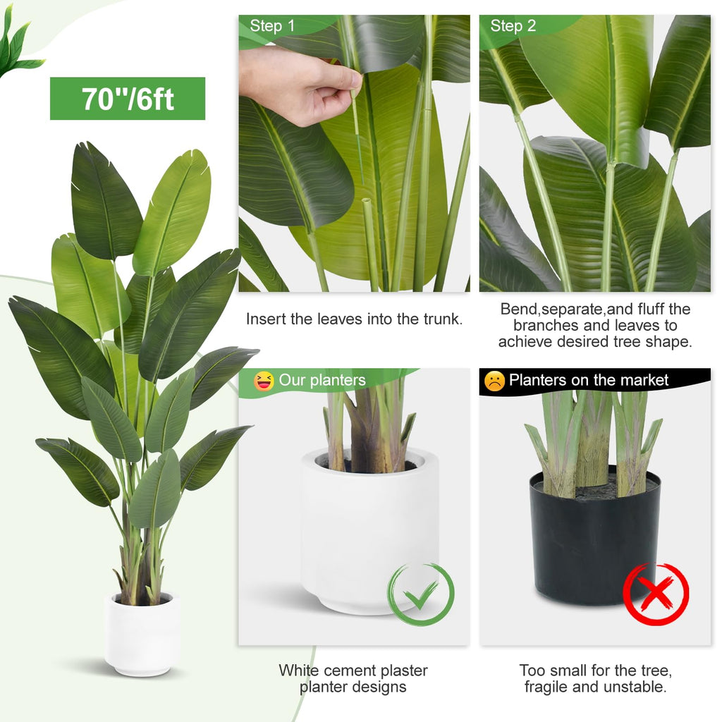 Artificial Bird of Paradise Plant 6Ft Tall Fake Tropical Palm Tree Large Fake Plants with 13 Silk Banana Leaves Faux