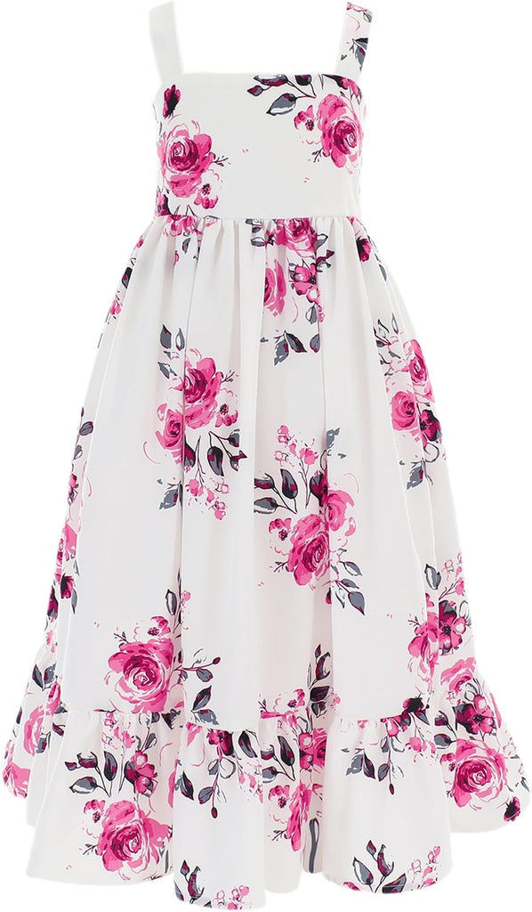 Floral Girls Summer Dress Maxi Flowy Tie Back Spring Kids Birthday Party Sundress