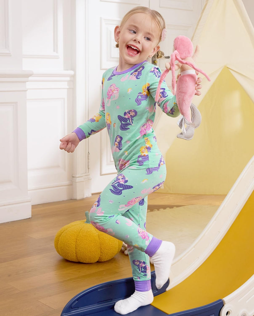 Bamboo Viscose Toddler Girls Kids Pajamas Unicorn Mermaid Pjs Long Sleeve Snug fit 12M- 2pcs Soft Jammies