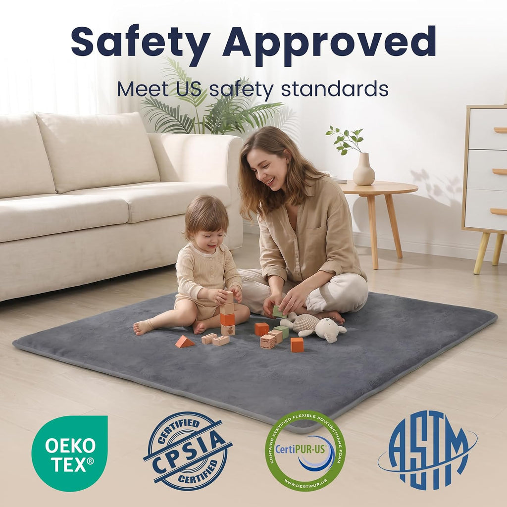Play Mat for Floor,1.3" Thick Elasti-Foam 50"×50" Playpen Mat for Tummy Time,Non-Toxic Certified Water Repellent Soft