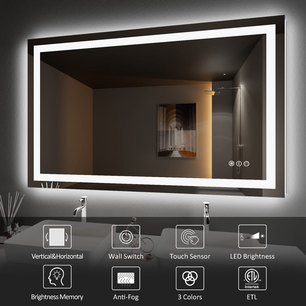 LED Bathroom Mirror 48"X30" with Front Light and Backlit