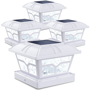 Solar Post Cap Lights Outdoor 2 Modes, 4 Pack, White, Warm/White