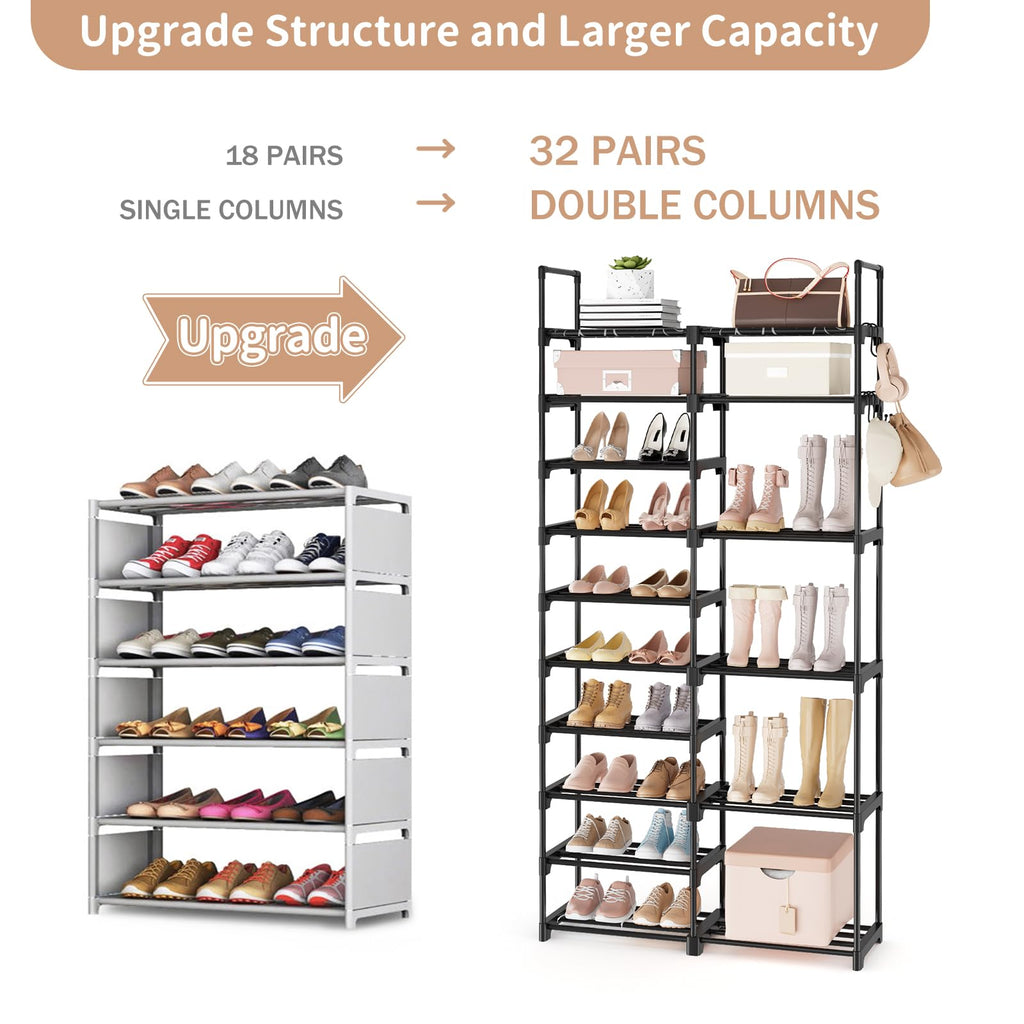 Shoe Rack Organizer, 10-Tier Metal Shoe Rack for Closet Entryway Garage, 32-36 Pairs Tall Shoe Boot Storage Shelf