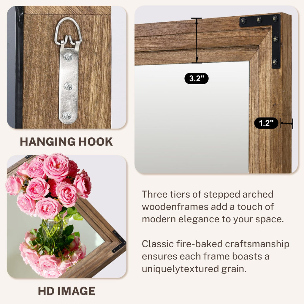 Full Length Mirror 76"x34", Solid Wood Frame Standing Mirror, Oak Color